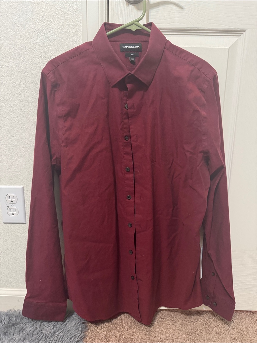 Express Men's Deep Burgundy Button-Up Dress Shirt